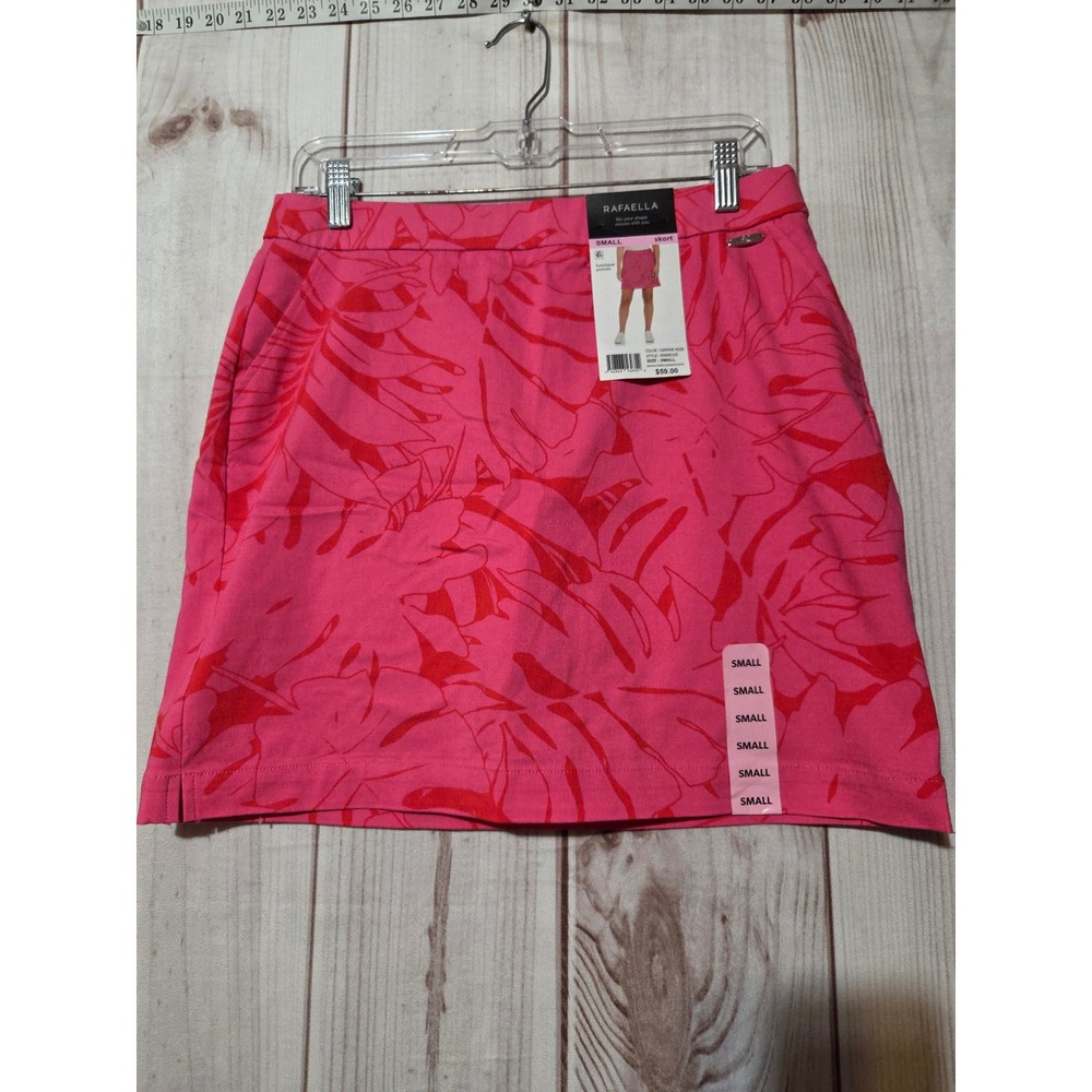 Rafaella Womens Skort Carmine Rose Pink Tropical Leaf Print Small Mesh Lining